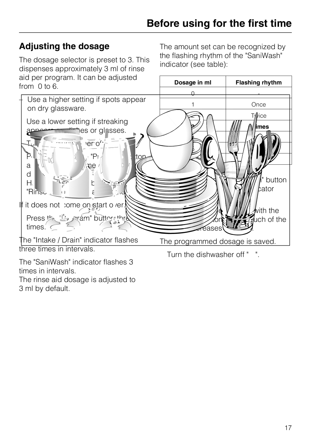 Miele G 5170, G 5175 manual Adjusting the dosage 