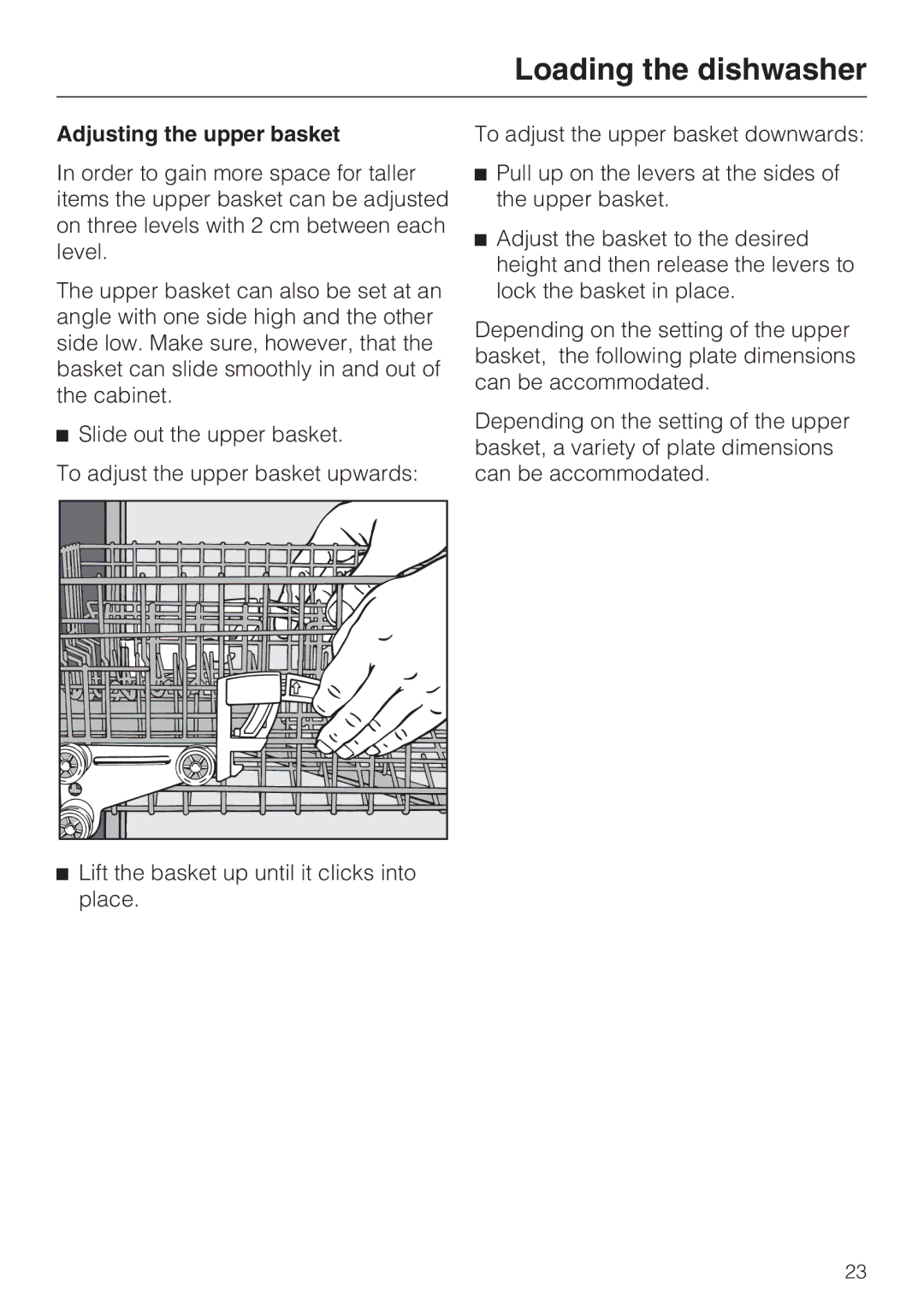 Miele G 5170, G 5175 manual Adjusting the upper basket 