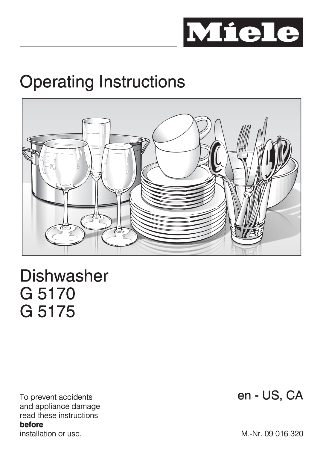 Miele G 5170, G 5175 manual Operating Instructions Dishwasher G5170 G, en - US, CA 