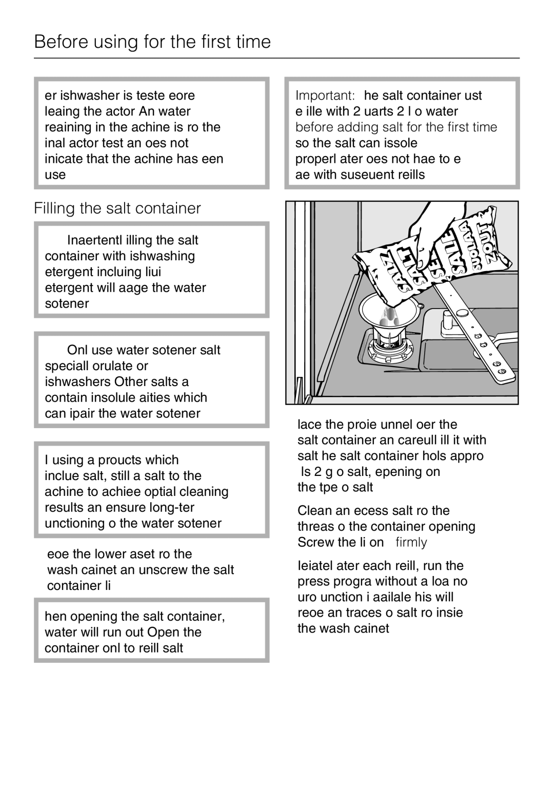 Miele G 5225, G 5220 operating instructions Filling the salt container 