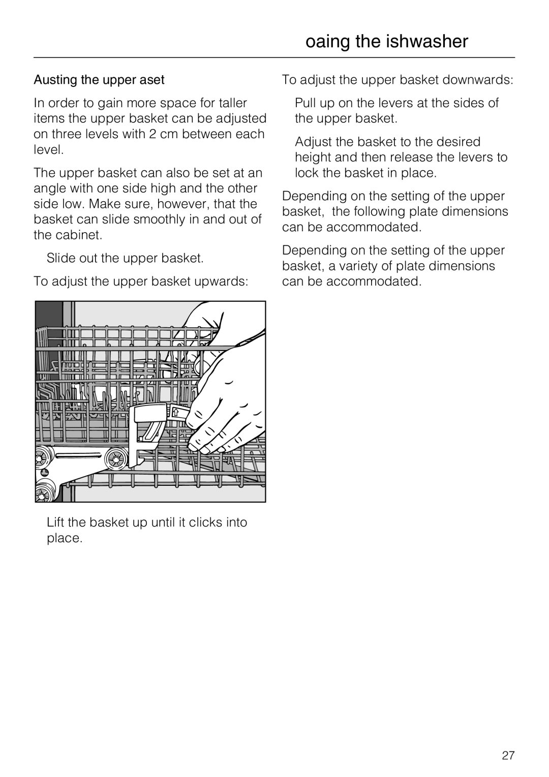 Miele G 5220, G 5225 operating instructions Adjusting the upper basket 