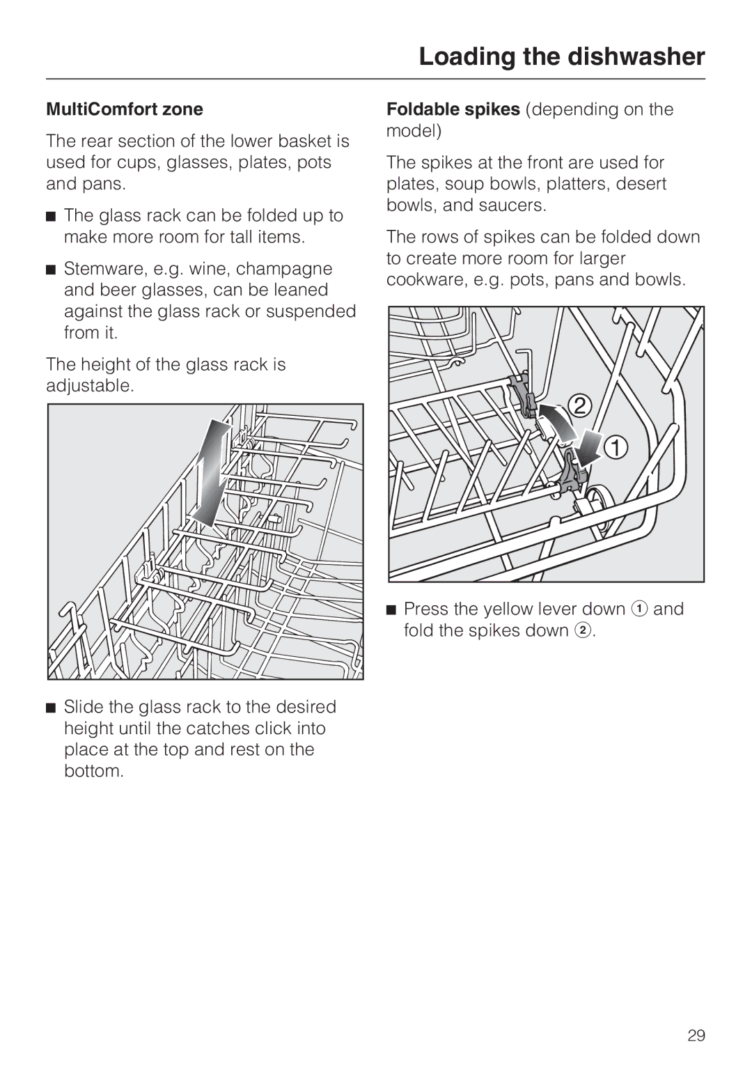 Miele G 5220, G 5225 operating instructions MultiComfort zone 