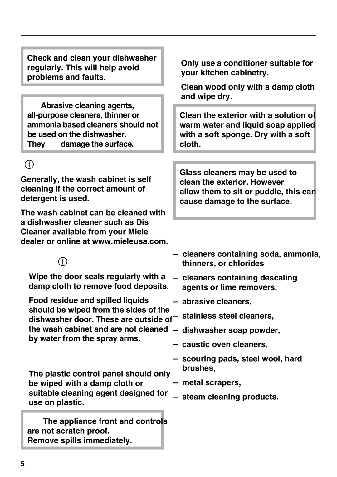 Miele G 5225, G 5220 operating instructions Cleaning and Care, Exterior, Wash cabinet, Door and the door seal 