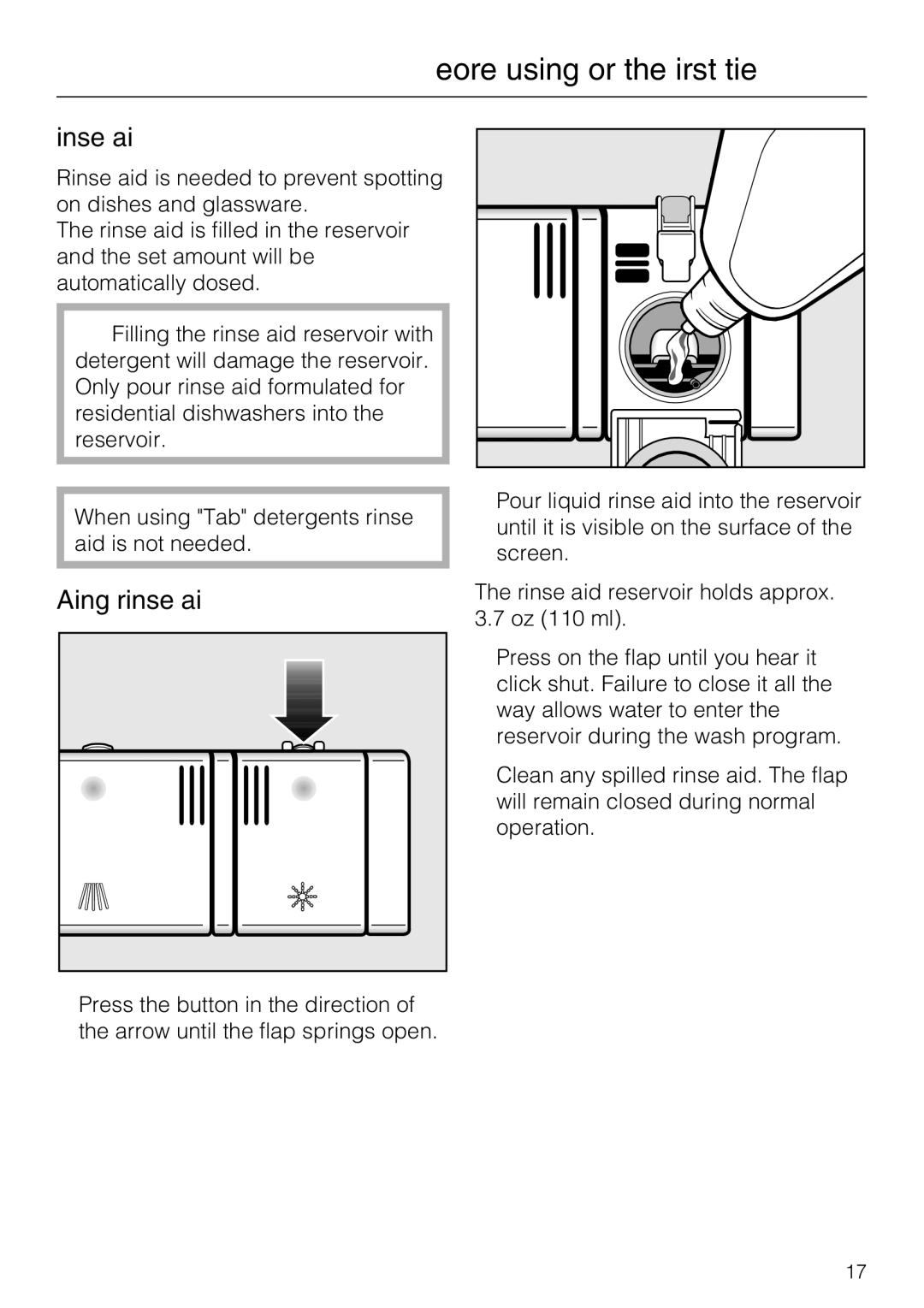 Miele G 5220, G 5225 manual Rinse aid, Adding rinse aid 