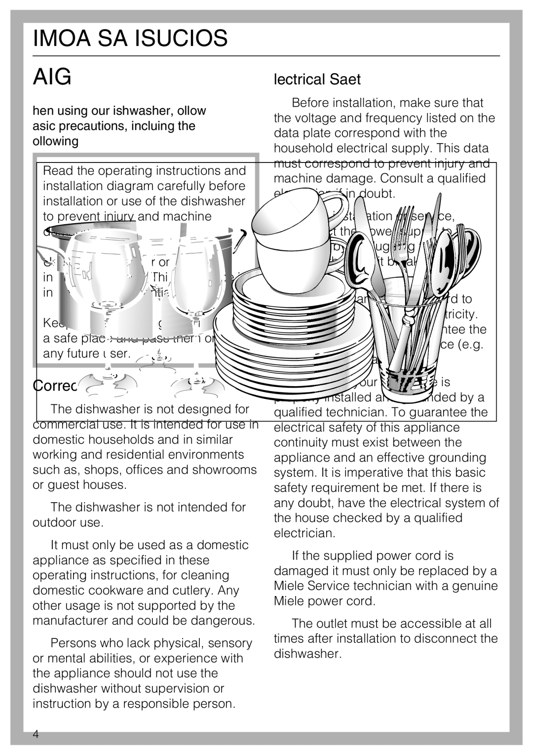 Miele G 5225, G 5220 manual Electrical Safety, Correct usage 