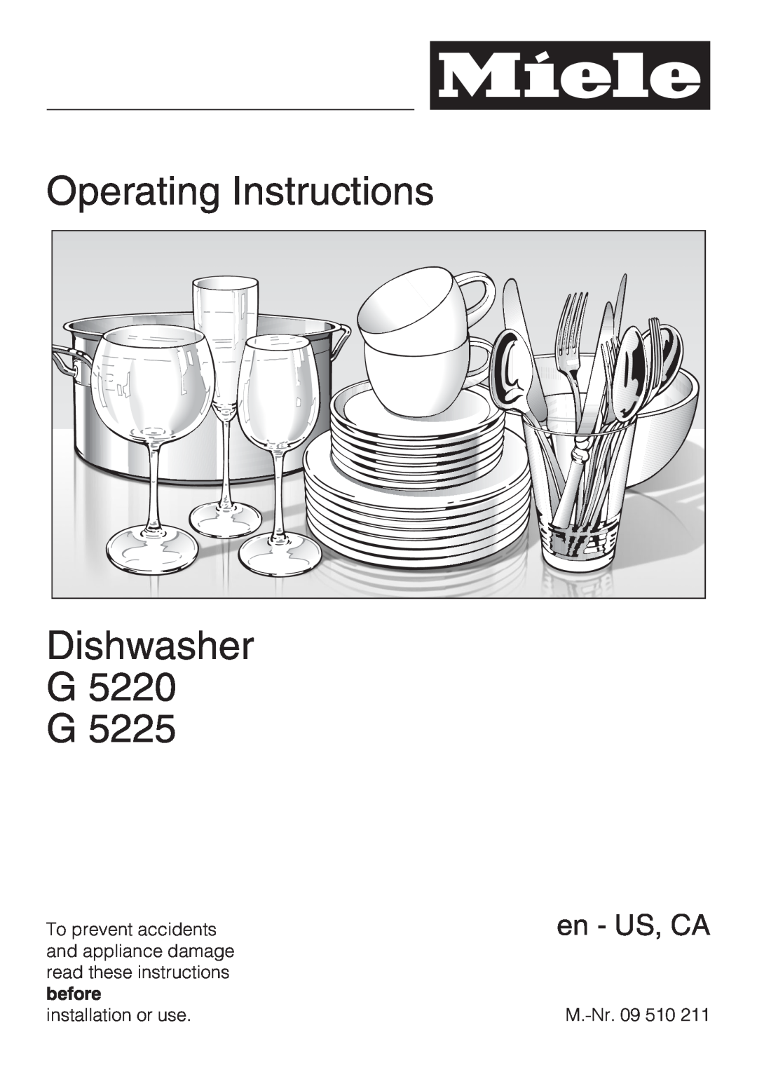 Miele G 5220, G 5225 operating instructions Operating Instructions Dishwasher G5220 G, en - US, CA 
