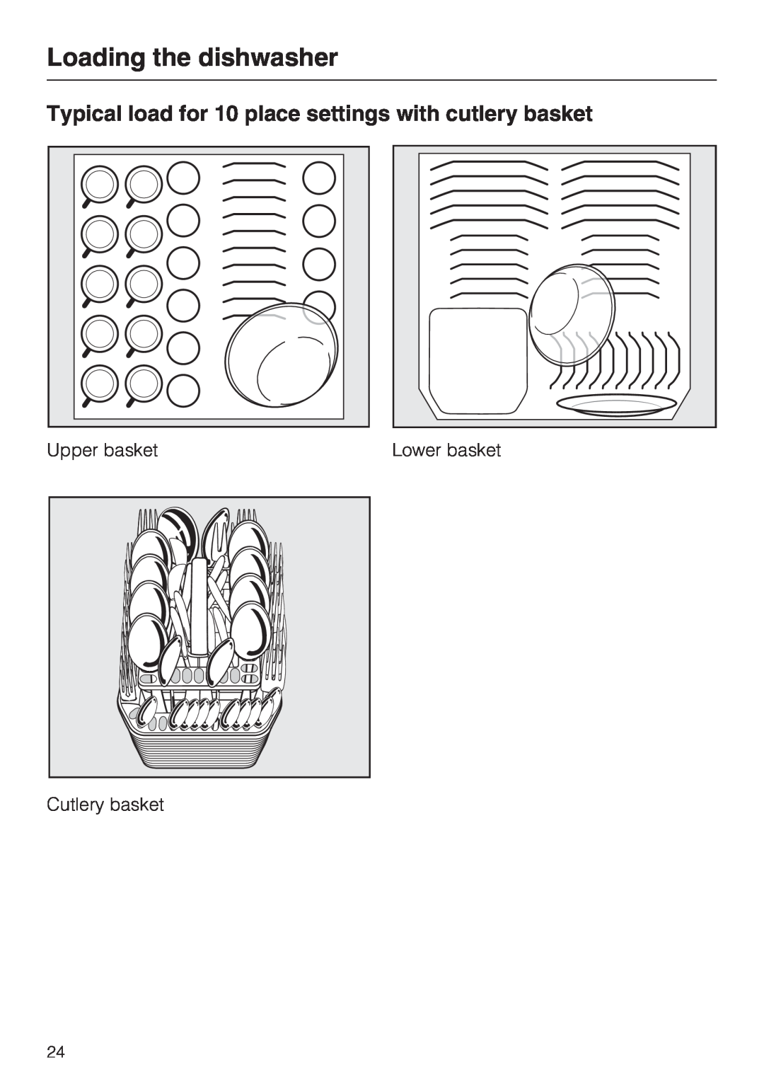 Miele G 5225, G 5220 operating instructions Loading the dishwasher, Upper basket, Lower basket, Cutlery basket 