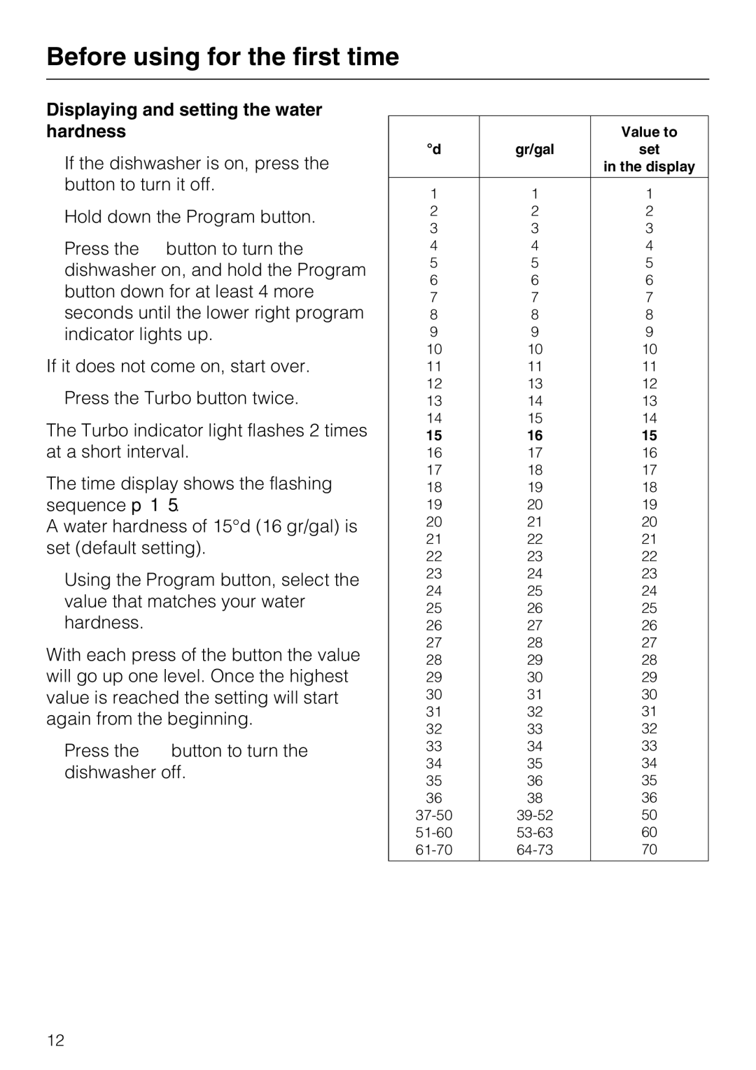 Miele G 5285, G 5280 manual Displaying and setting the water hardness 