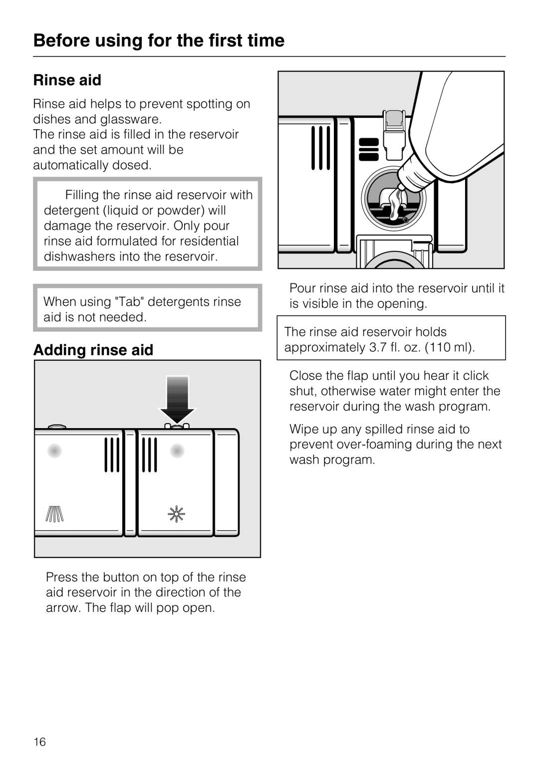 Miele G 5285, G 5280 manual Rinse aid, Adding rinse aid 