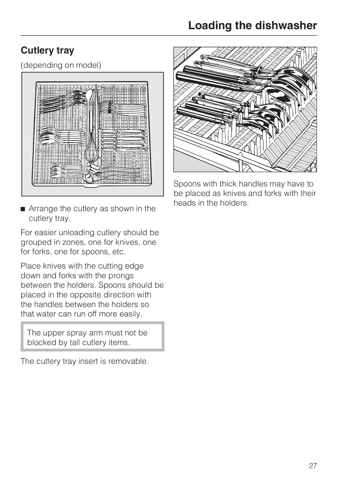 Miele G 5280, G 5285 manual Cutlery tray 