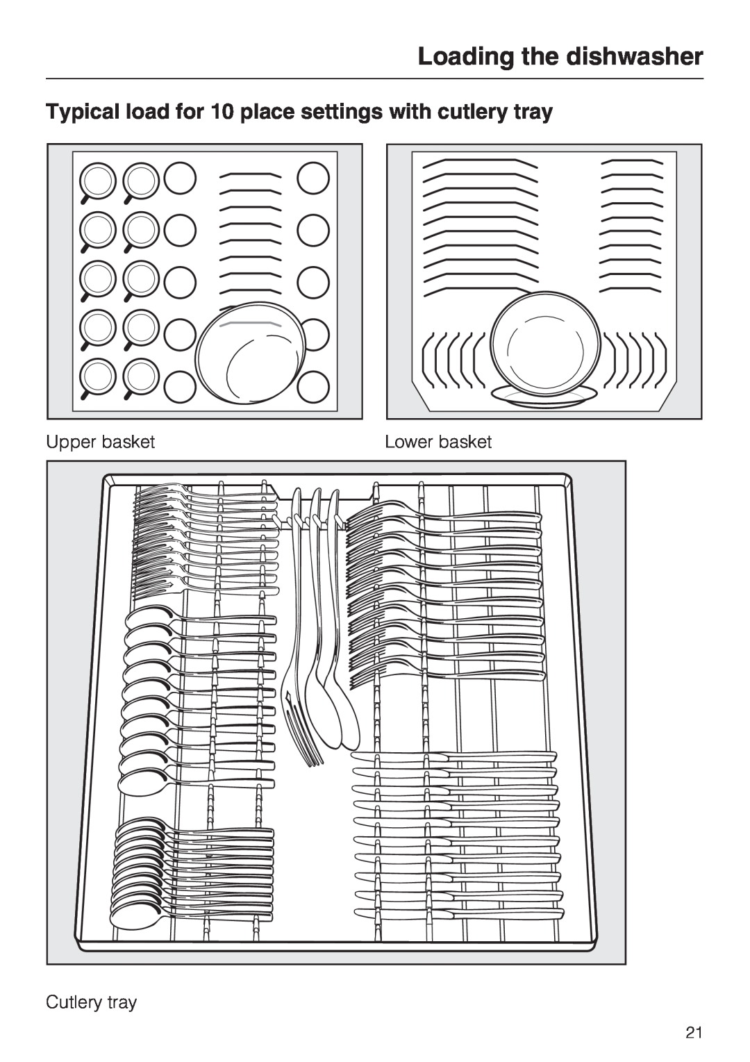 Miele G 5280, G 5285 manual Loading the dishwasher, Upper basket, Lower basket, Cutlery tray 
