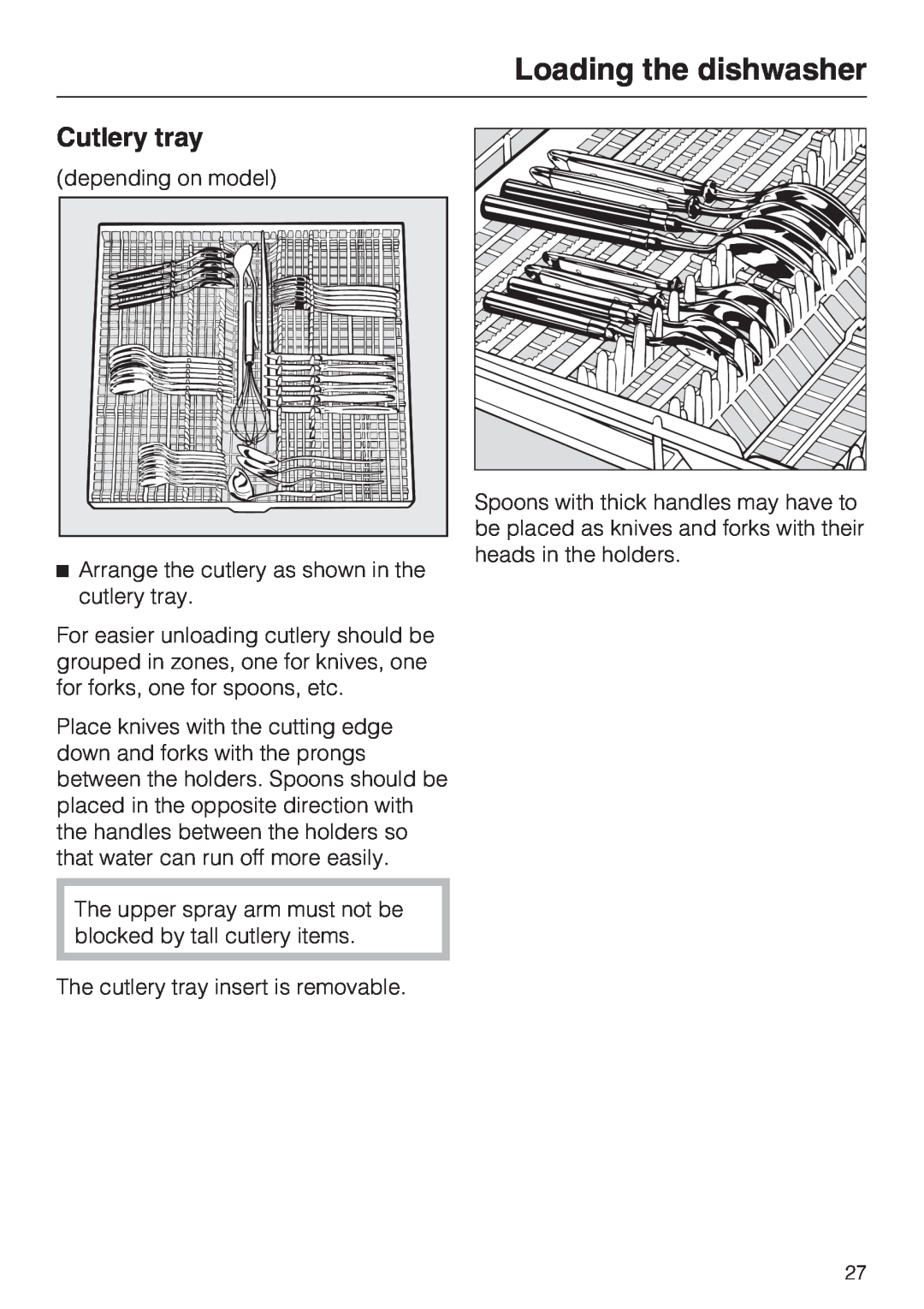 Miele G 5280, G 5285 manual Cutlery tray, Loading the dishwasher 