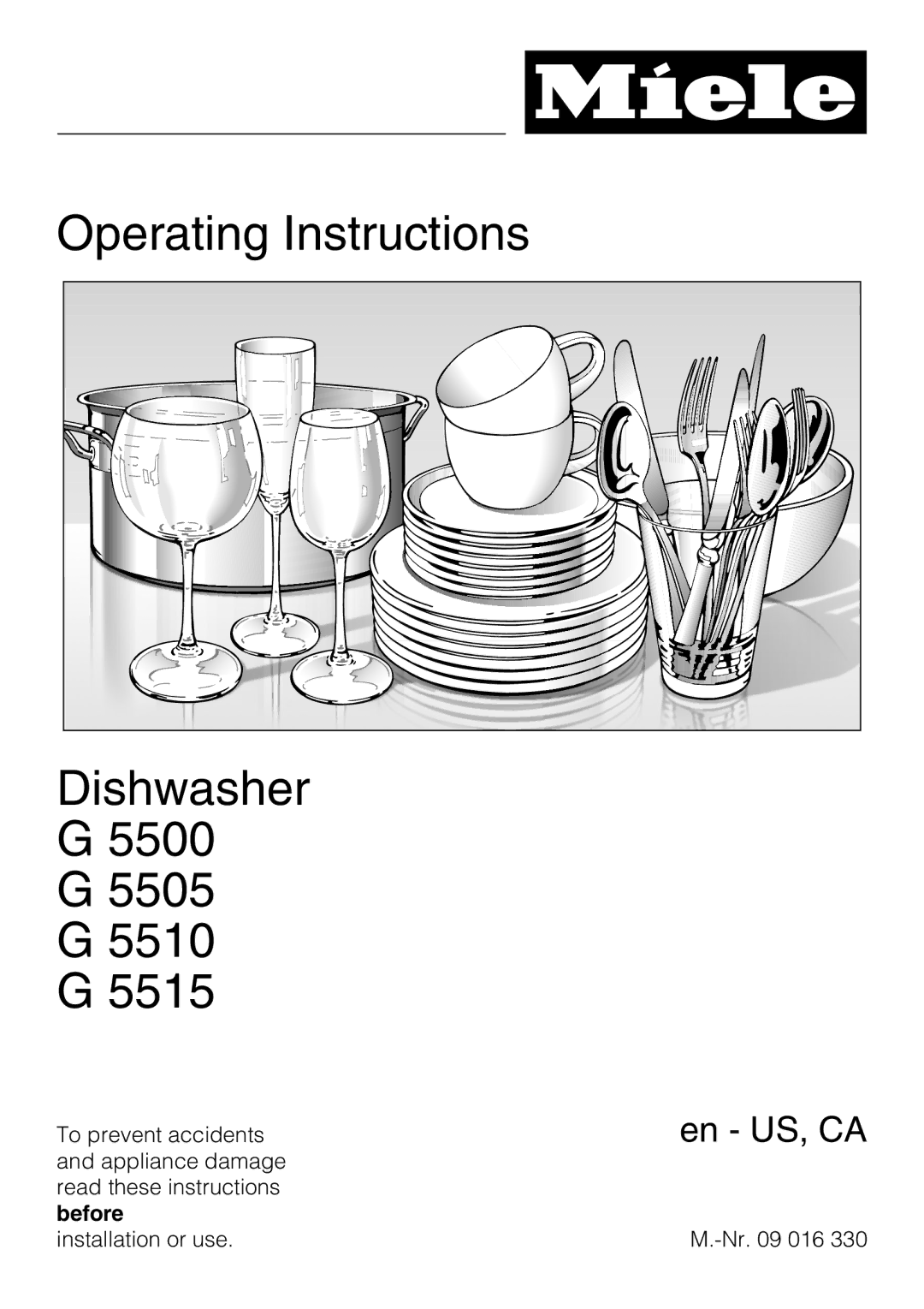 Miele G 5500, G 5515 manual Operating Instructions Dishwasher 5500 G 5505 G 5510 G 