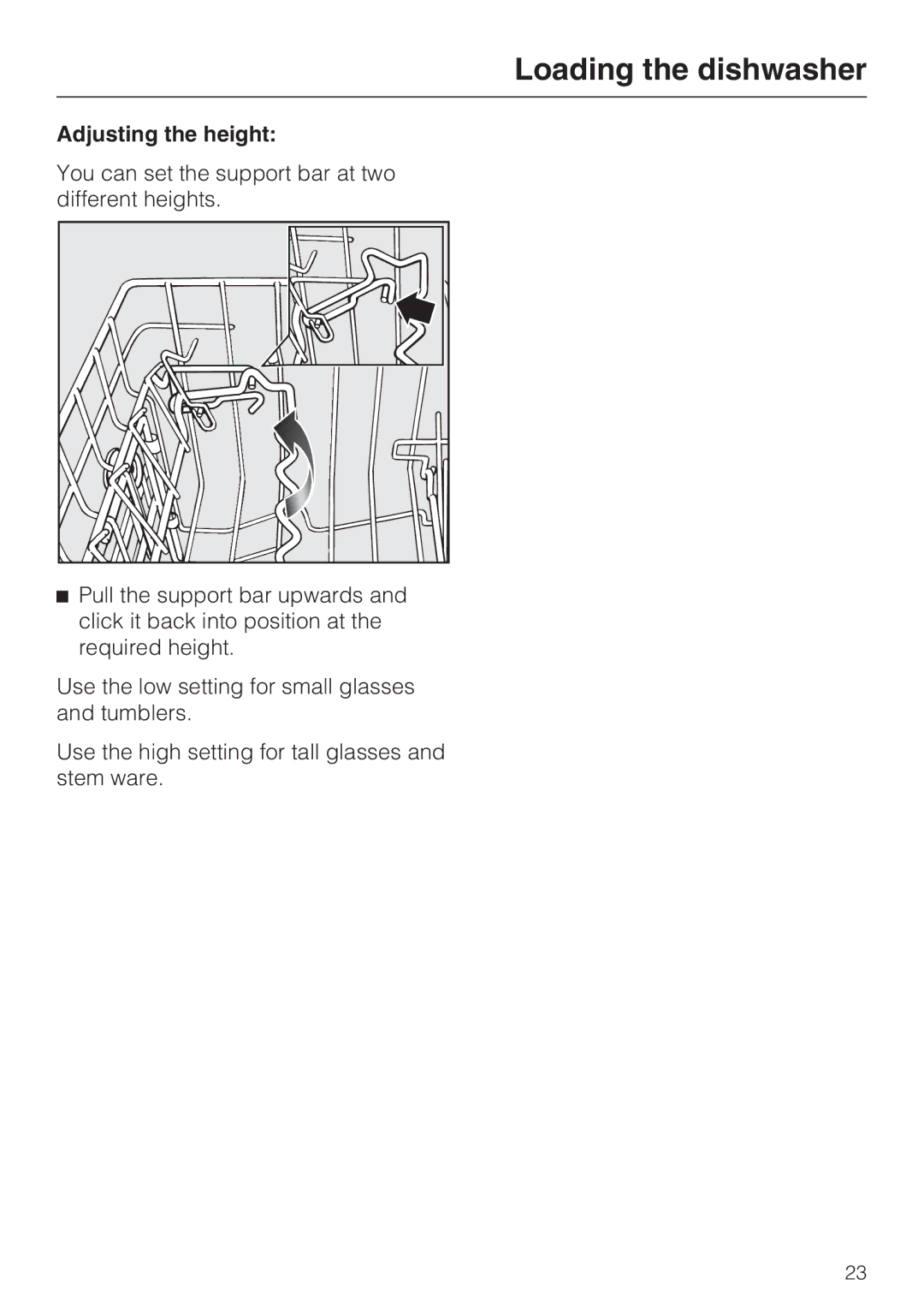 Miele G 5515, G 5510, G 5505, G 5500 manual Adjusting the height 