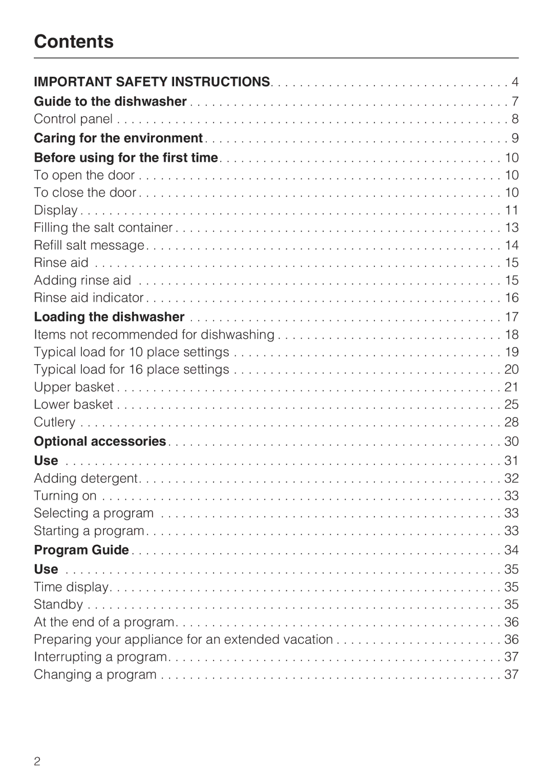 Miele G 5570, G 5575 manual Contents 