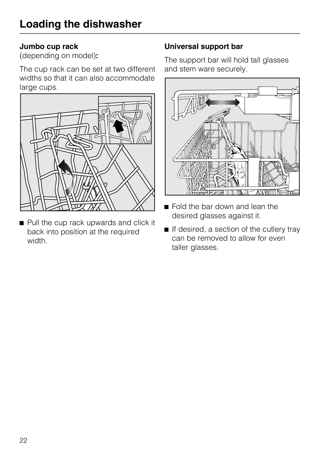 Miele G 5570, G 5575 manual Jumbo cup rack, Universal support bar 