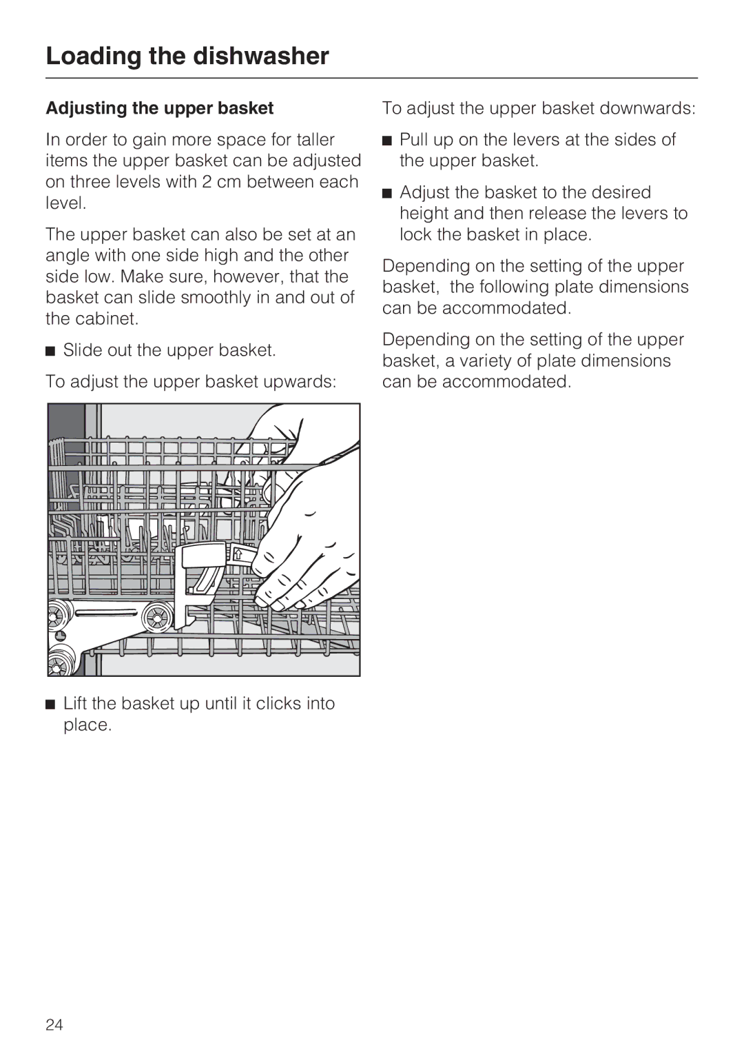 Miele G 5570, G 5575 manual Adjusting the upper basket 