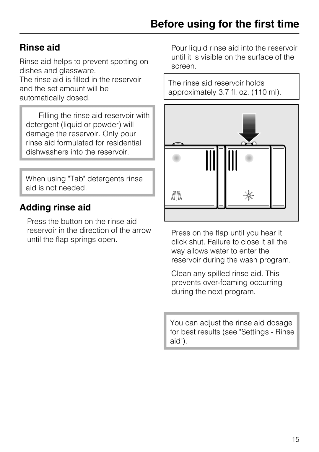 Miele G 5575, G 5570 operating instructions Rinse aid, Adding rinse aid 