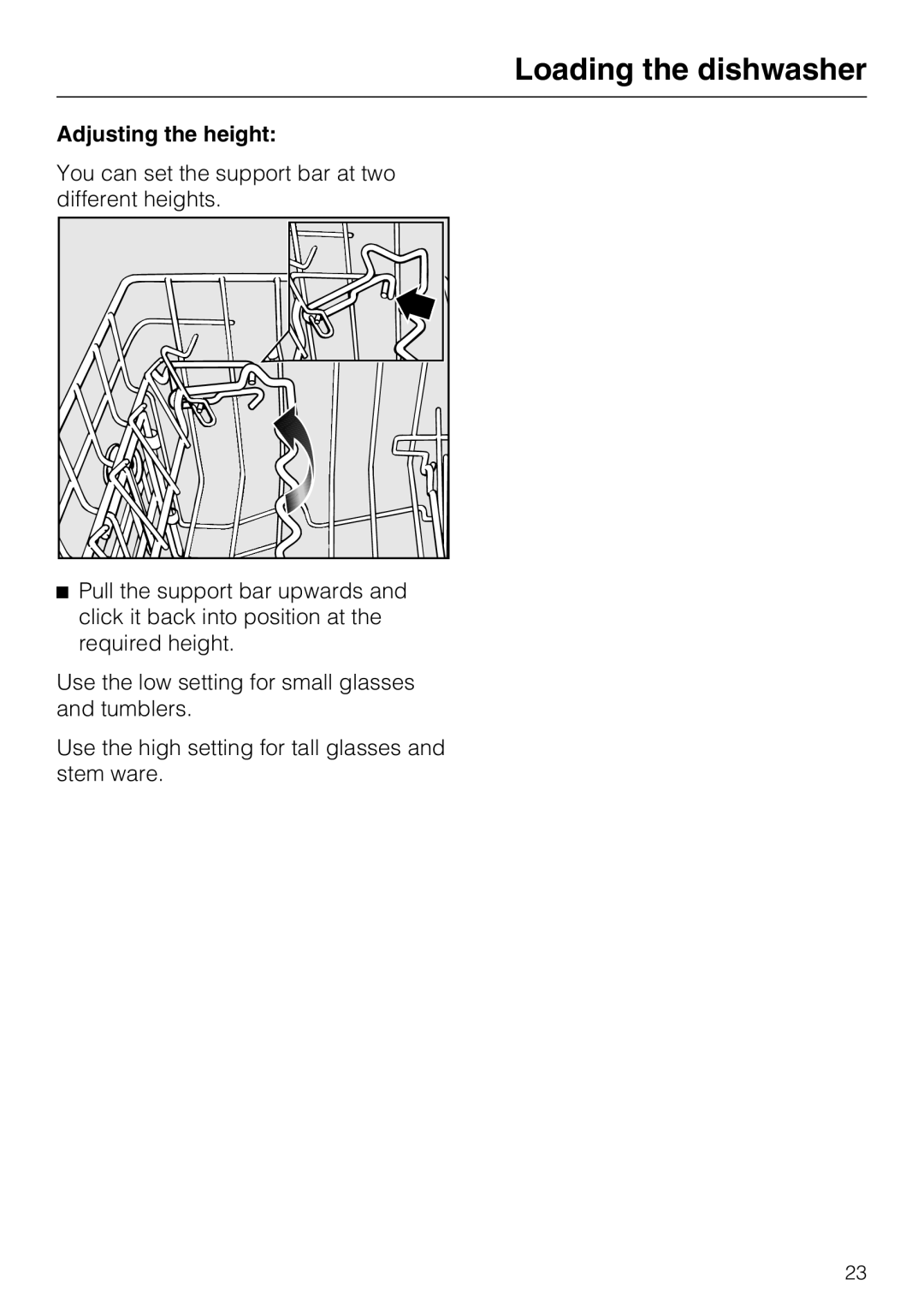 Miele G 5575, G 5570 manual Loading the dishwasher, Adjusting the height 
