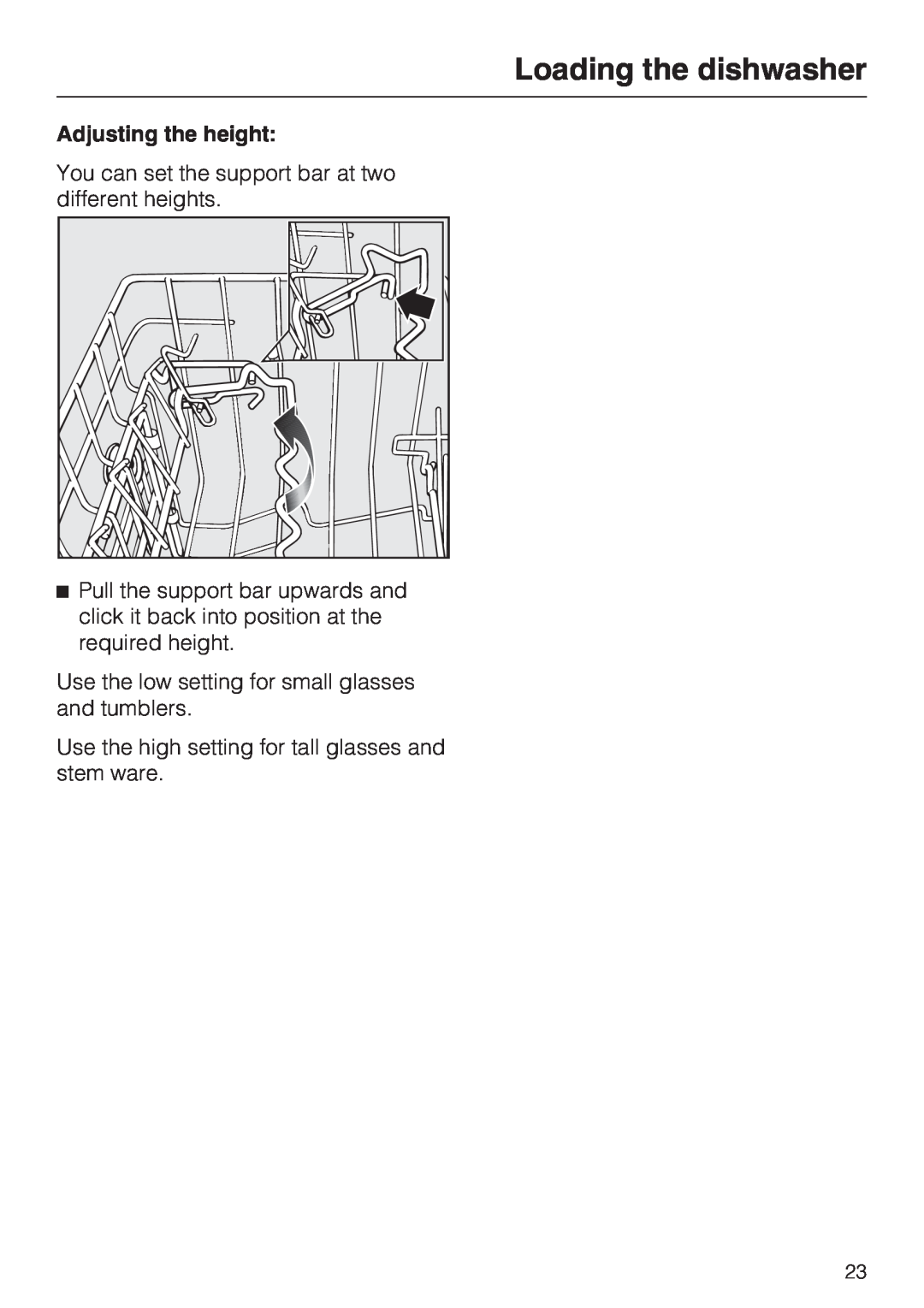 Miele G 5575, G 5570 operating instructions Loading the dishwasher, Adjusting the height 