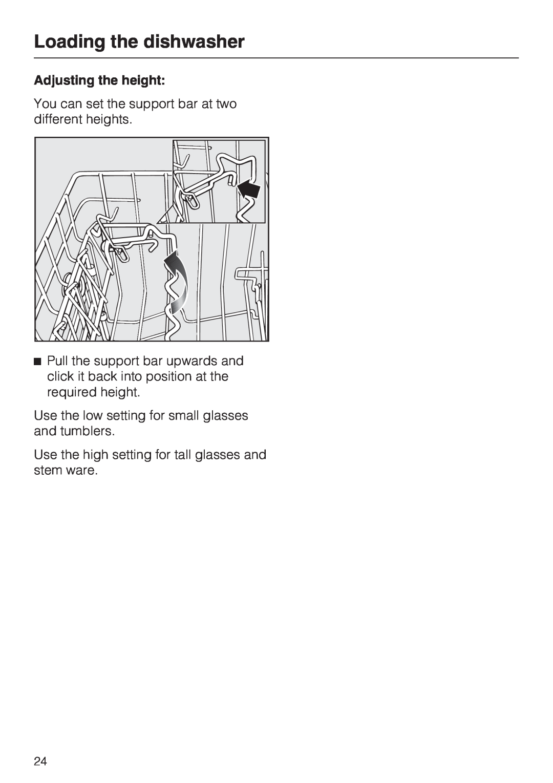 Miele G 5600, G 5605 manual Loading the dishwasher, Adjusting the height 