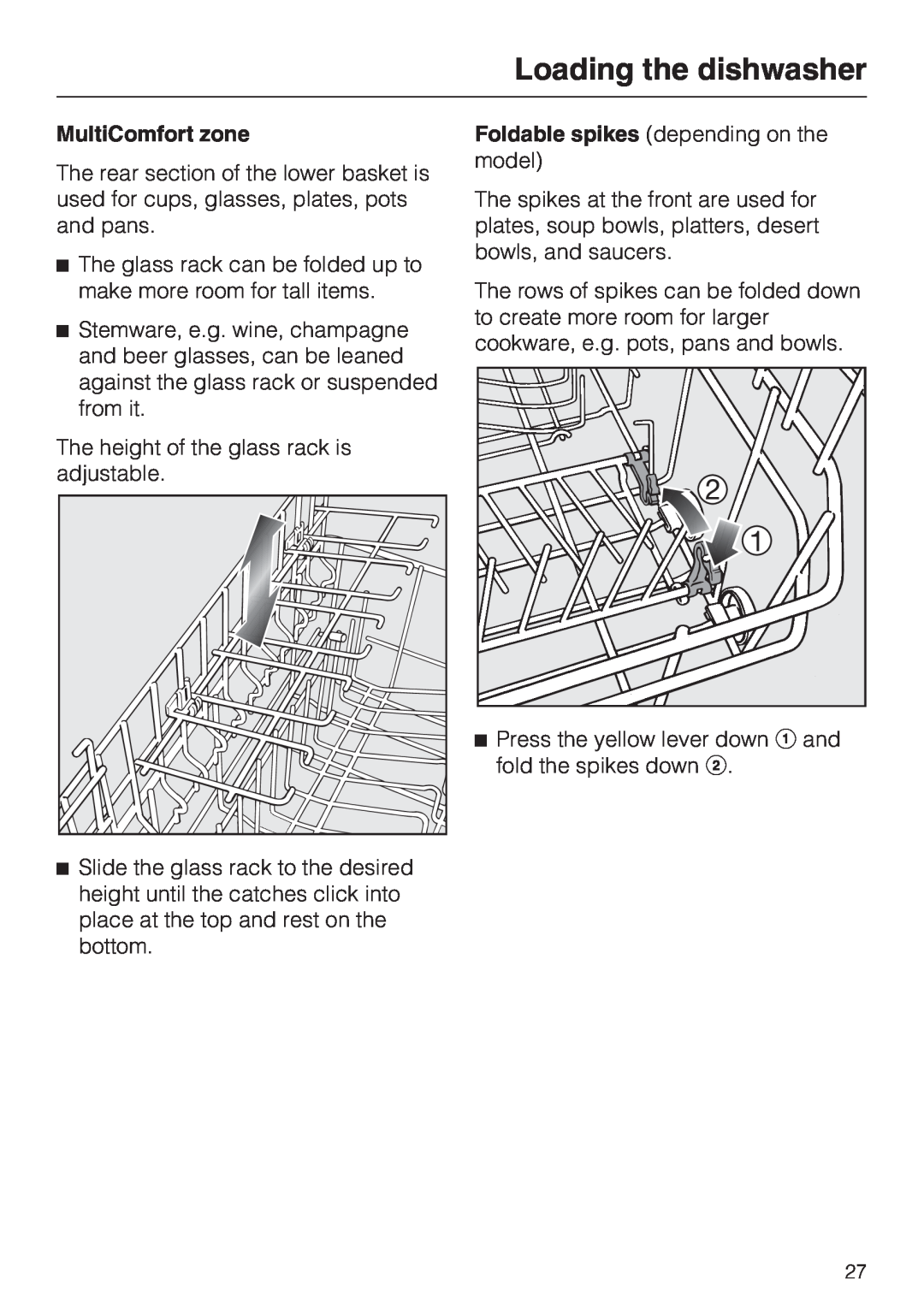 Miele G 5605, G 5600 manual Loading the dishwasher, MultiComfort zone 