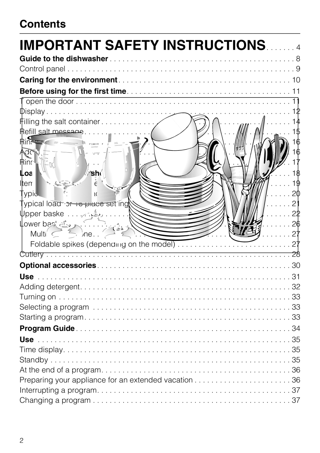 Miele G 5675, G 5670 manual Important Safety Instructions, Contents 