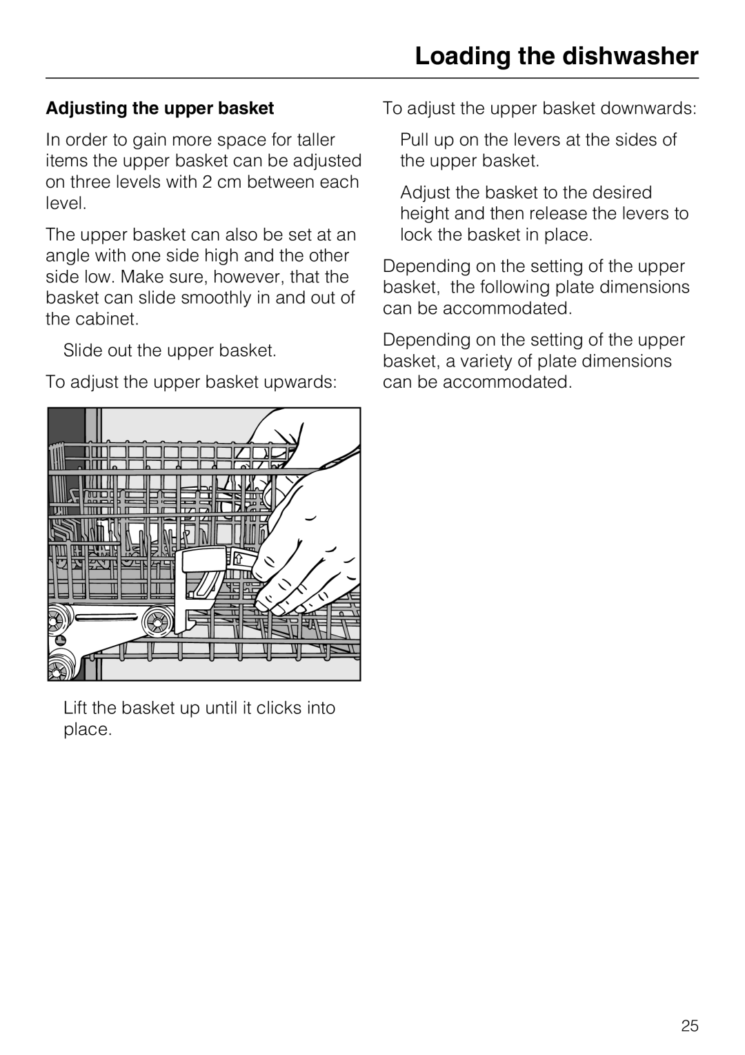 Miele G 5670, G 5675 manual Adjusting the upper basket 