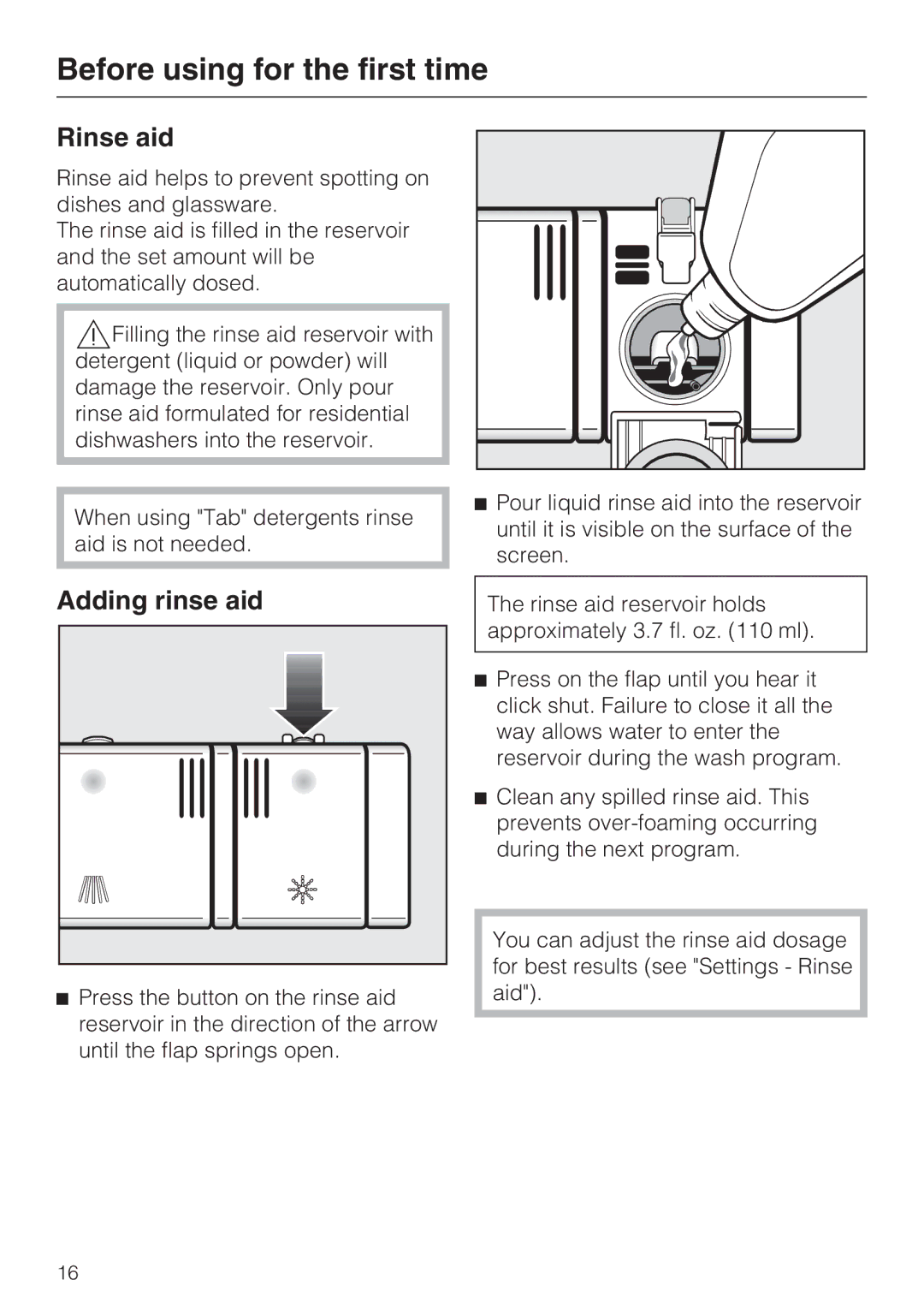 Miele G 5675, G 5670 manual Rinse aid, Adding rinse aid 