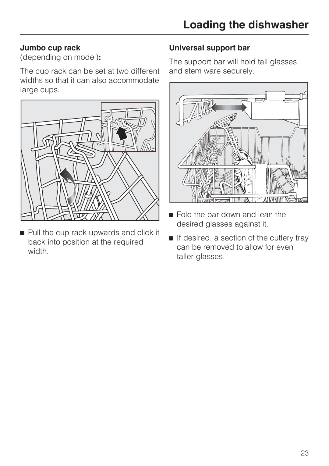 Miele G 5670, G 5675 manual Jumbo cup rack, Universal support bar 