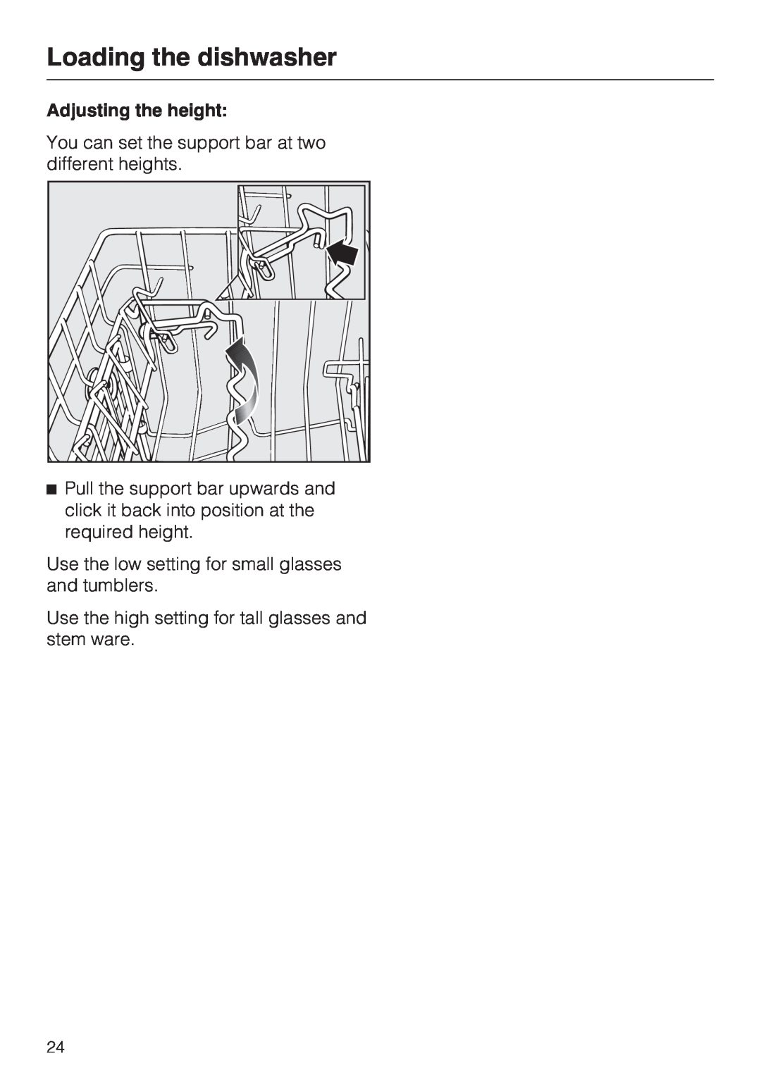 Miele G 5705, G 5700 operating instructions Loading the dishwasher, Adjusting the height 