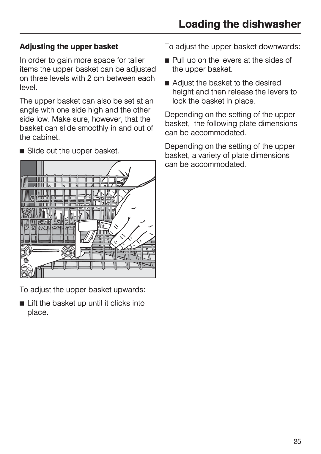 Miele G 5700, G 5705 operating instructions Loading the dishwasher, Adjusting the upper basket 