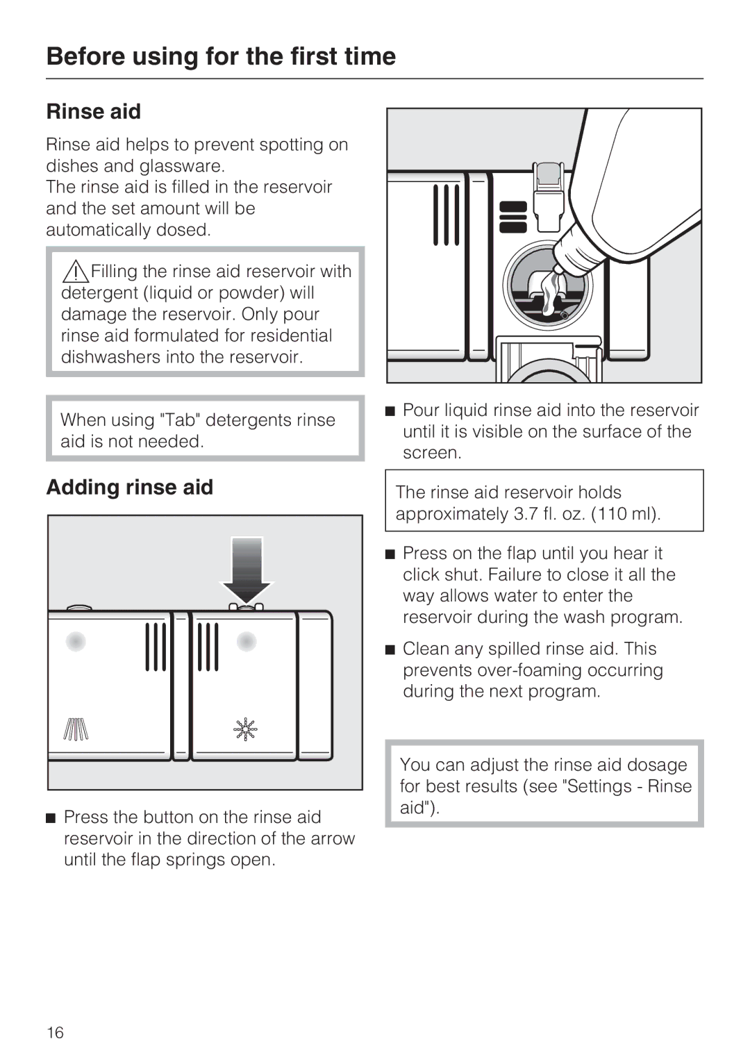 Miele G 5775, G 5770 manual Rinse aid, Adding rinse aid 