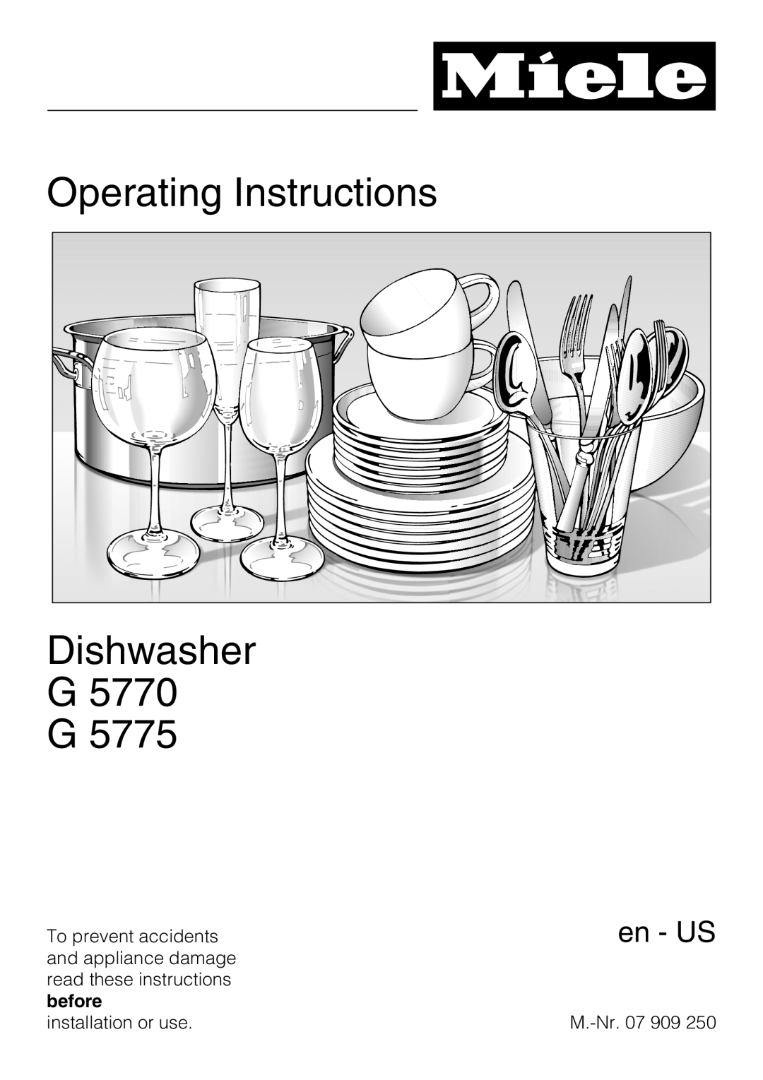 Miele G 5770, G 5775 manual Operating Instructions Dishwasher G5770 G, en - US 