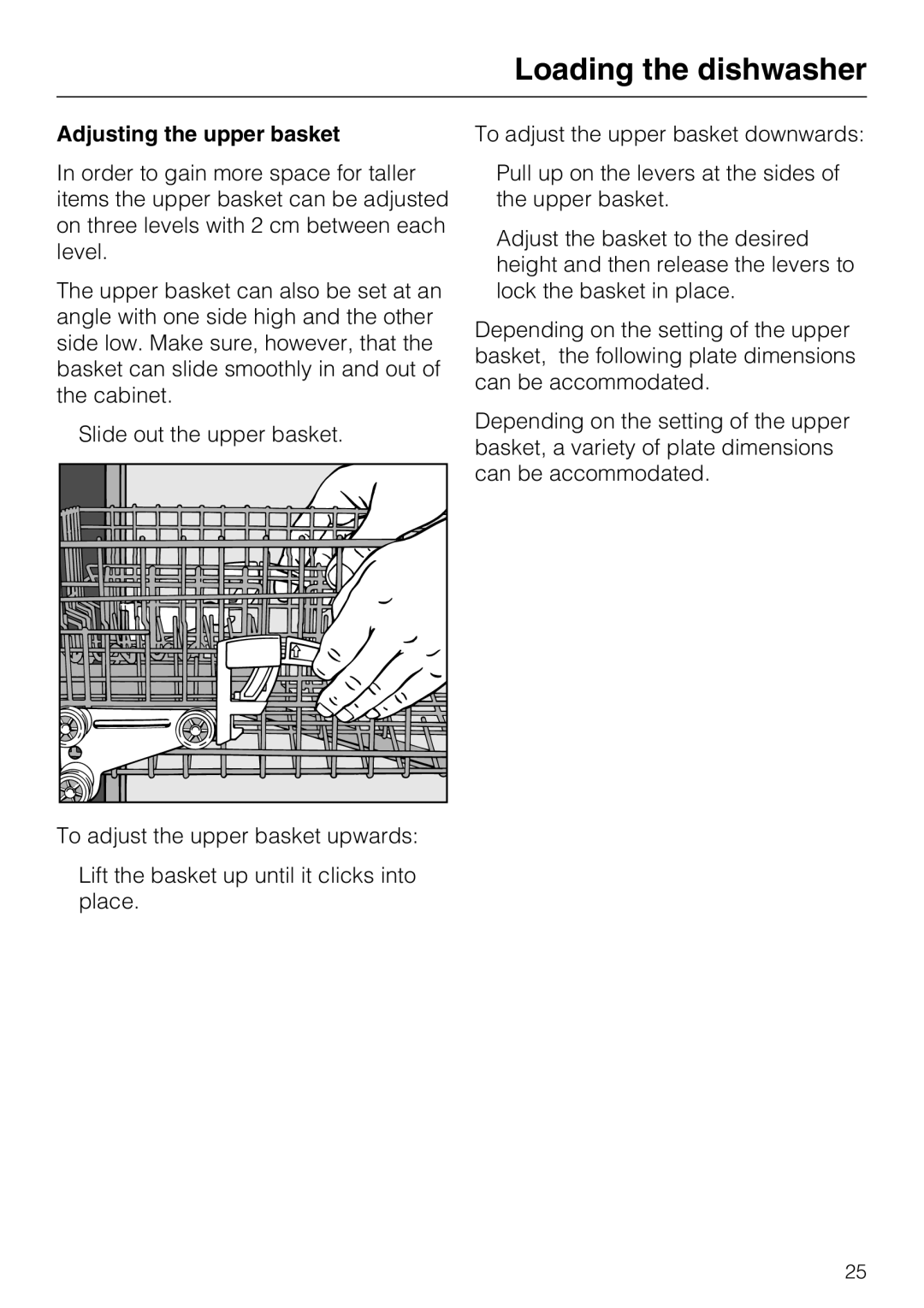 Miele G 5870, G 5875 manual Adjusting the upper basket 