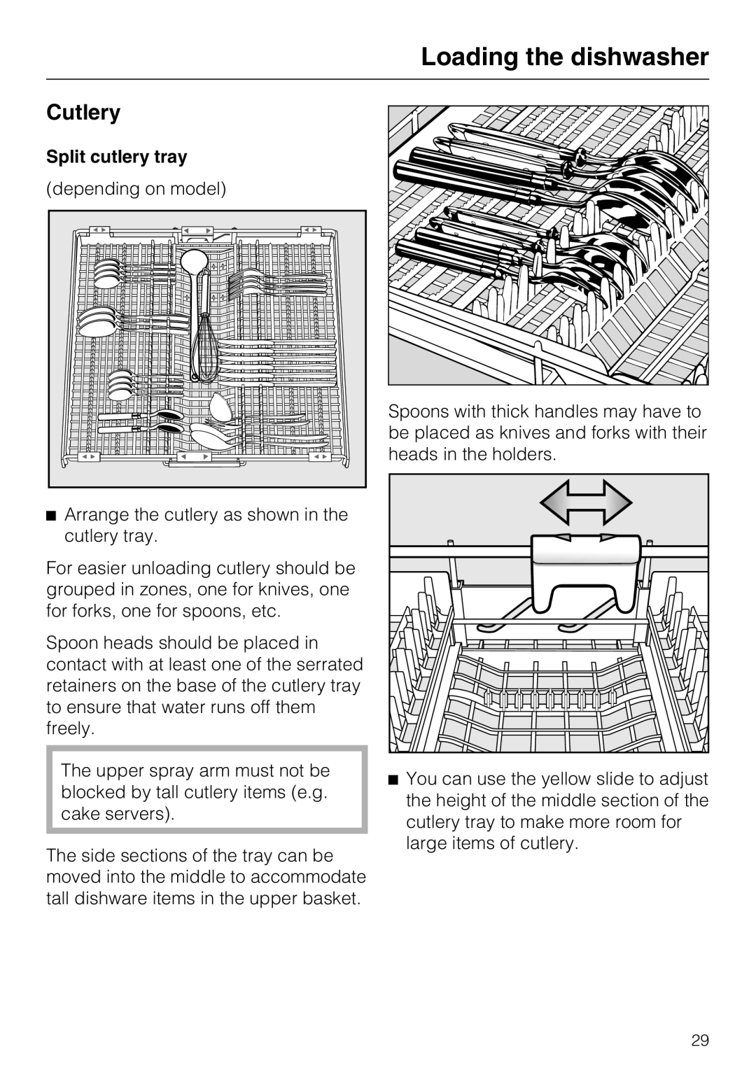 Miele G 5870, G 5875 manual Cutlery, Split cutlery tray 