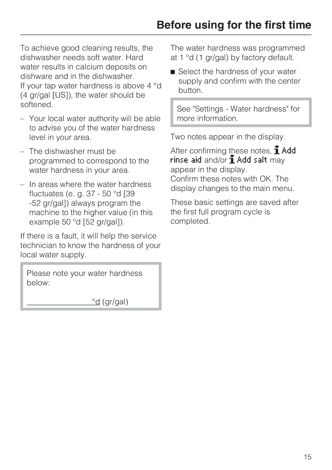 Miele G 5910, G 5915 operating instructions Rinse aid and/or Add salt may 