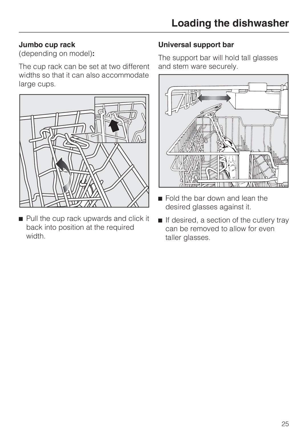 Miele G 5910, G 5915 operating instructions Jumbo cup rack, Universal support bar 