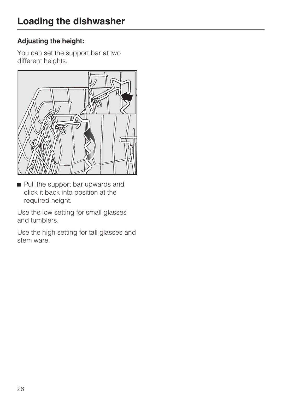 Miele G 5915, G 5910 operating instructions Adjusting the height 