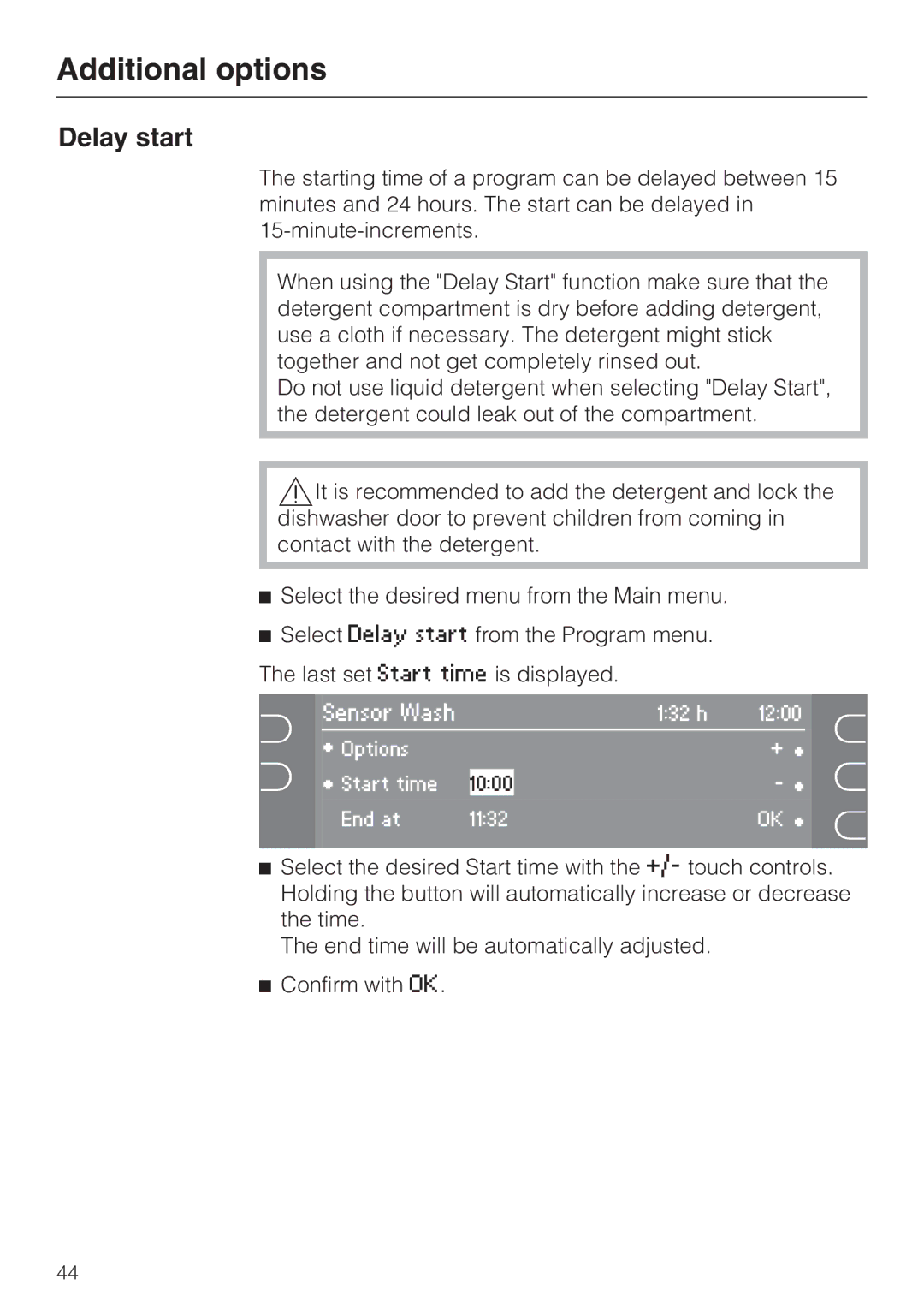 Miele G 5915, G 5910 operating instructions Additional options, Delay start 