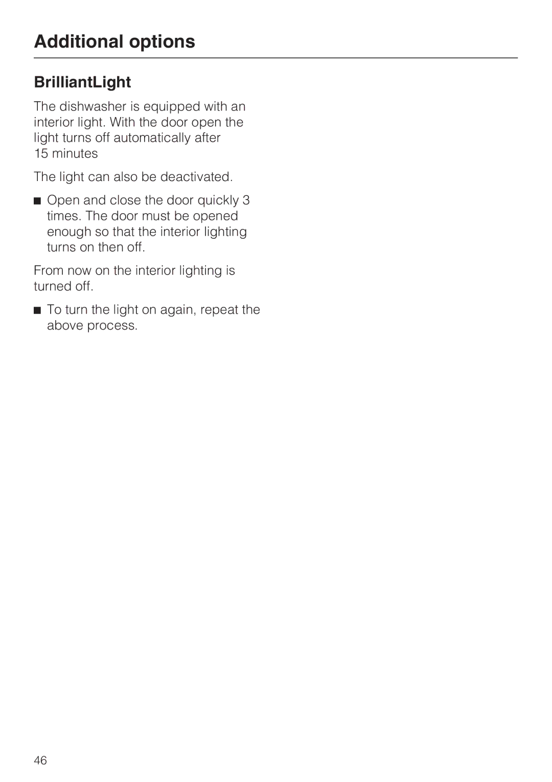 Miele G 5915, G 5910 operating instructions BrilliantLight 