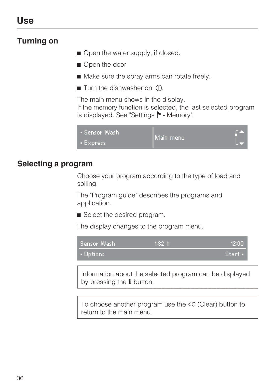 Miele G 5970, G 5795 manual Turning on, Selecting a program 