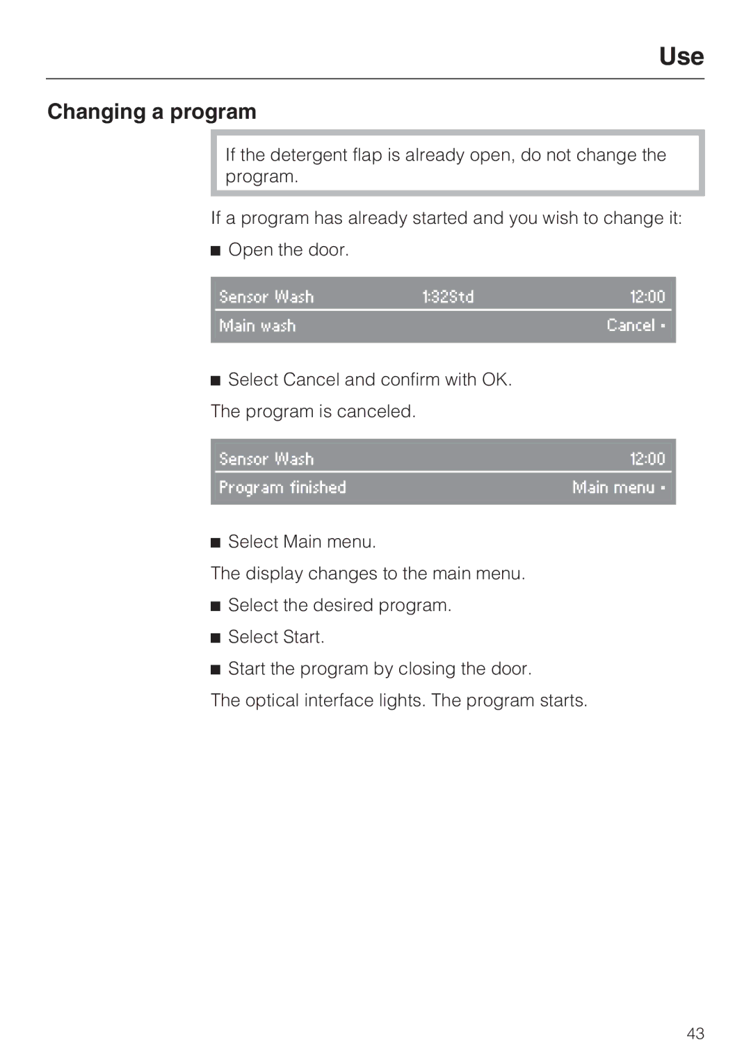 Miele G 5795, G 5970 manual Changing a program 