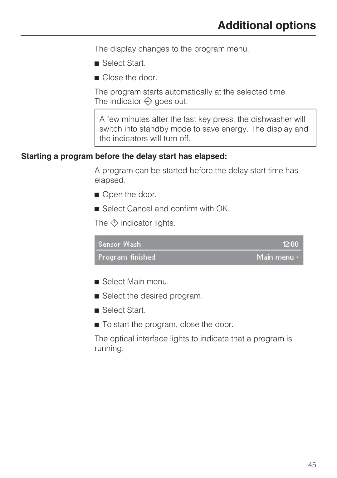 Miele G 5795, G 5970 manual Starting a program before the delay start has elapsed 