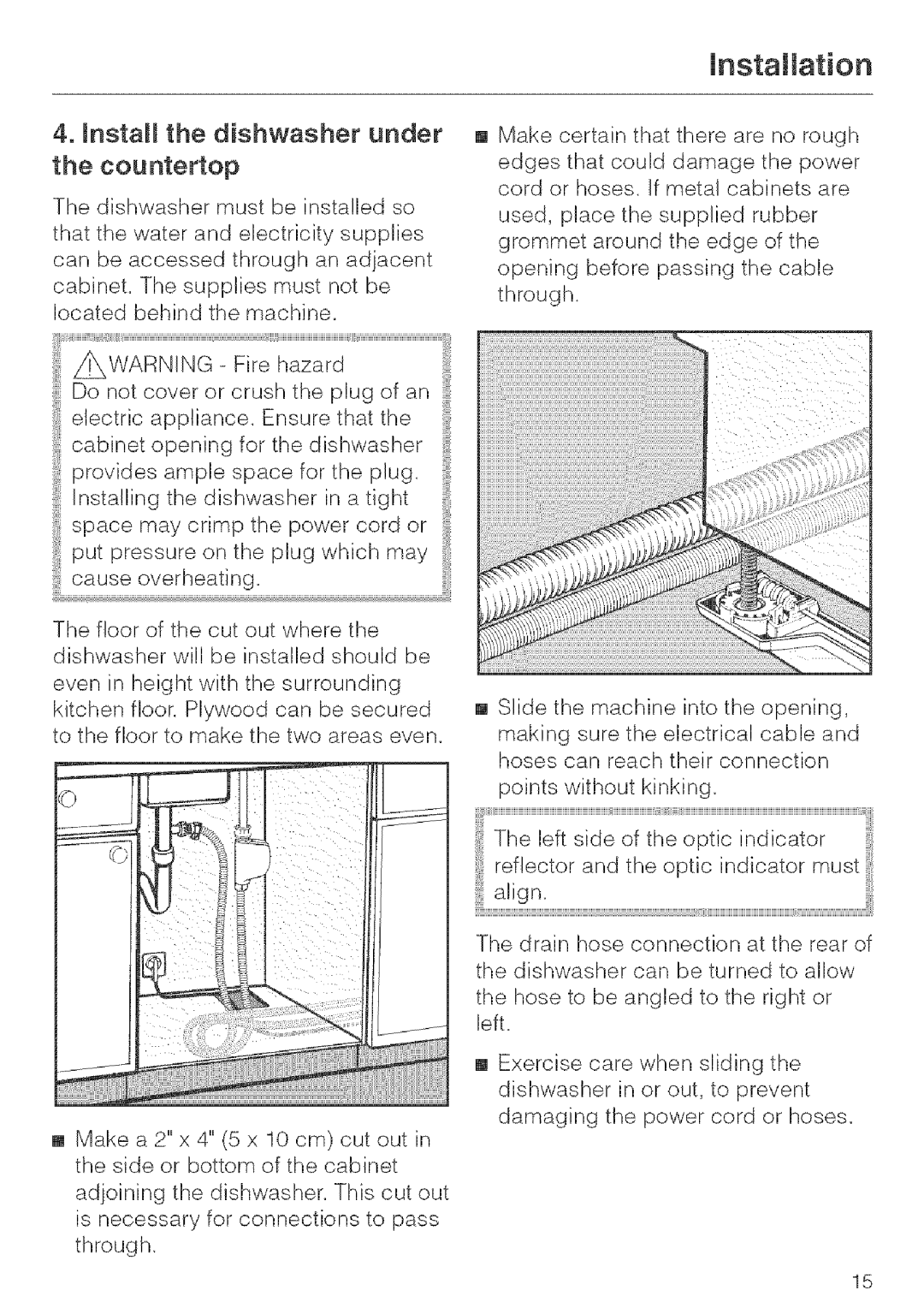 Miele G 643, G 663, G 843 installation instructions Install the dishwasher under Countertop 