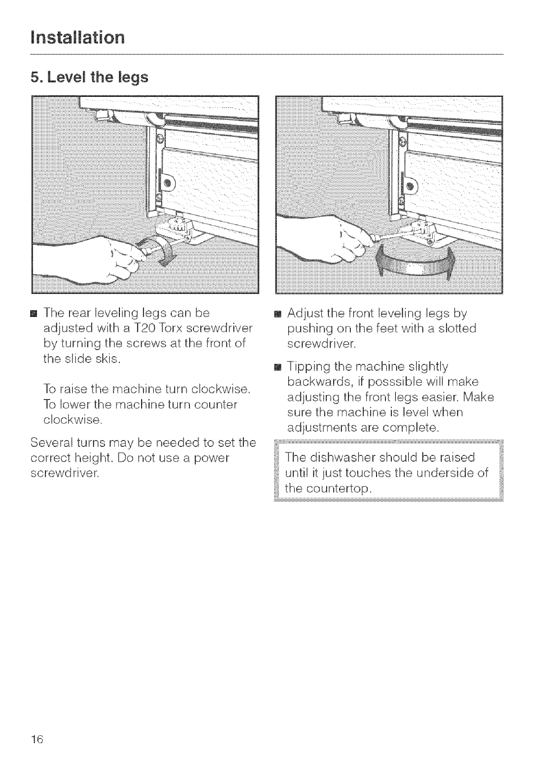 Miele G 663, G 643, G 843 installation instructions Leve the egs 