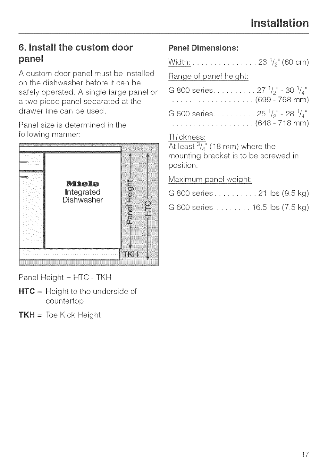 Miele G 843, G 643, G 663 installation instructions MnstaH the custom door Pane 