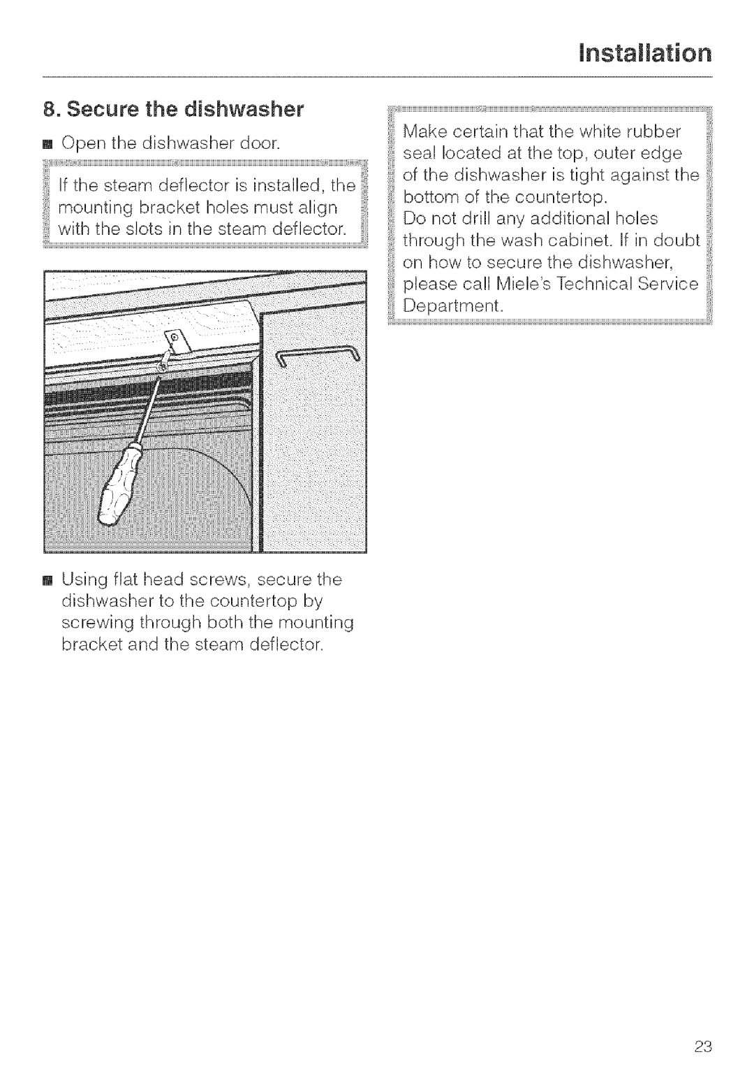 Miele G 843, G 643, G 663 installation instructions Installation 