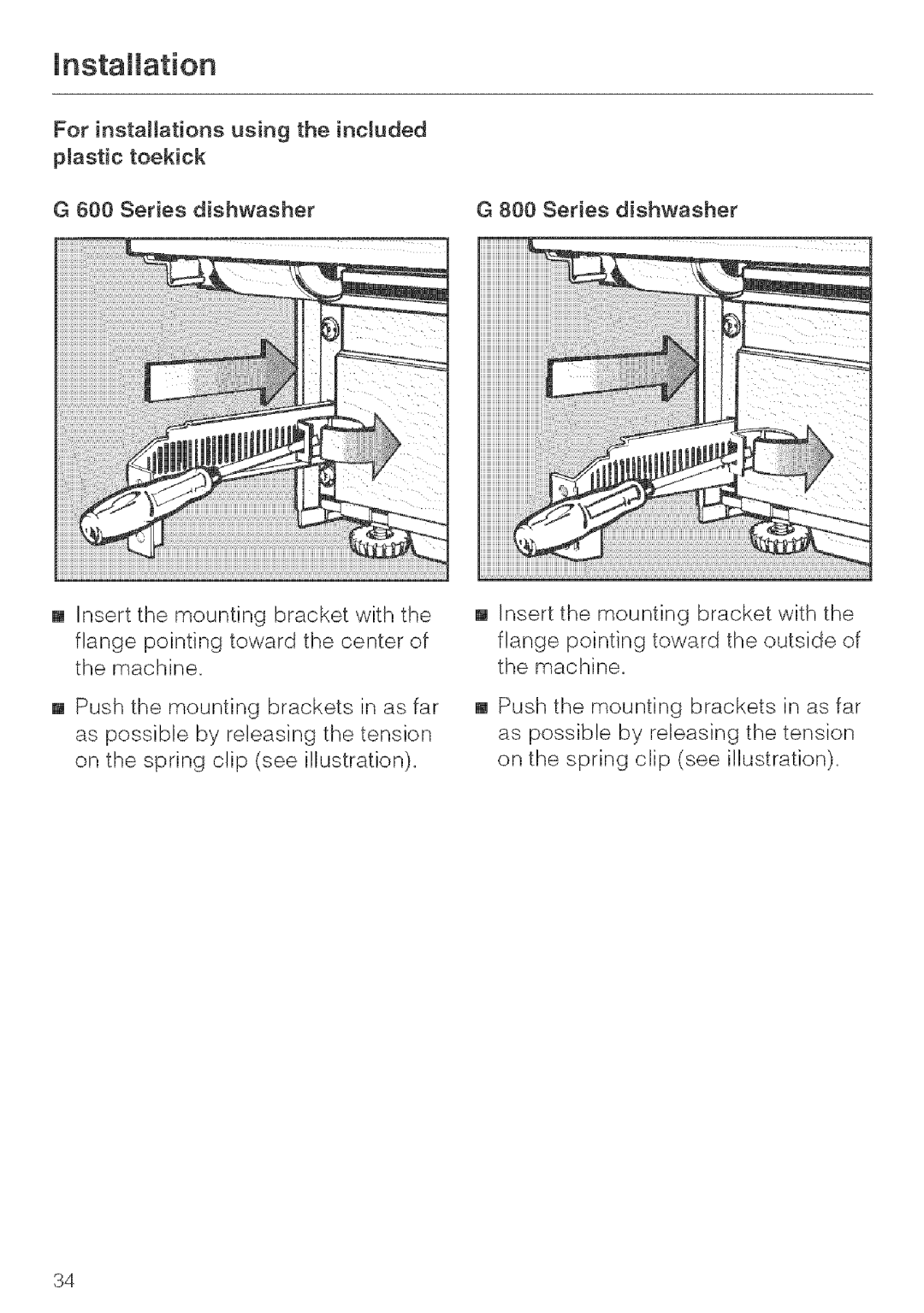 Miele G 663, G 643, G 843 installation instructions Series dishwasher 