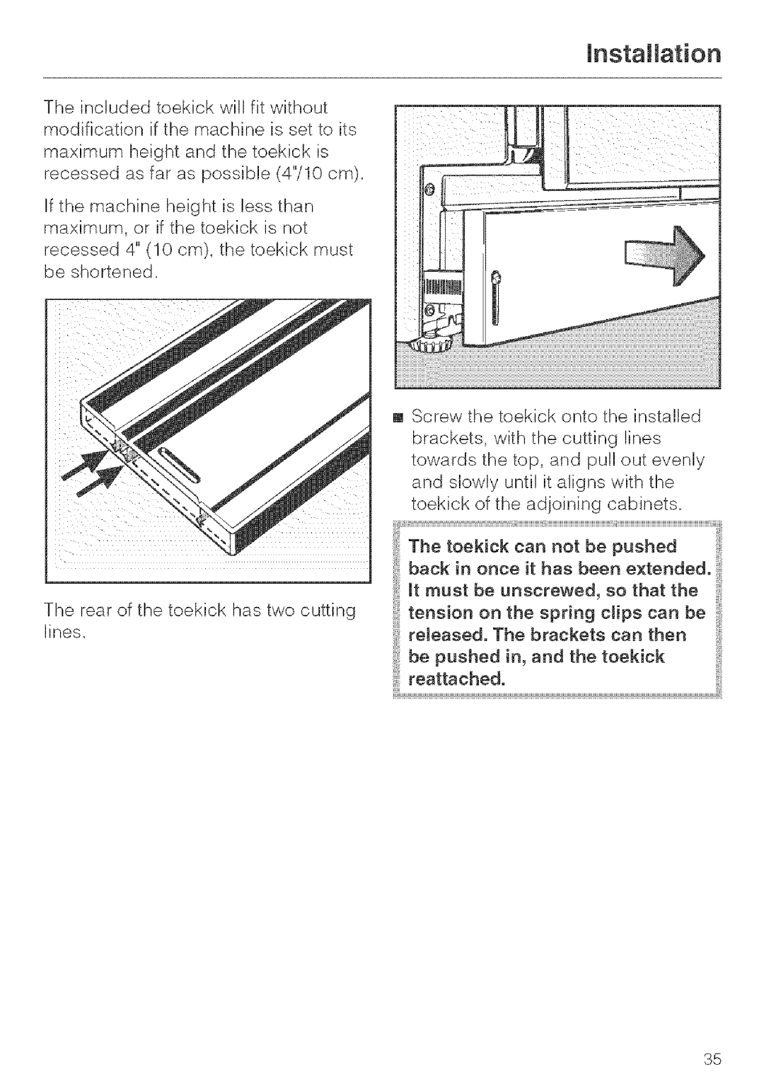 Miele G 843, G 643, G 663 installation instructions Installation 